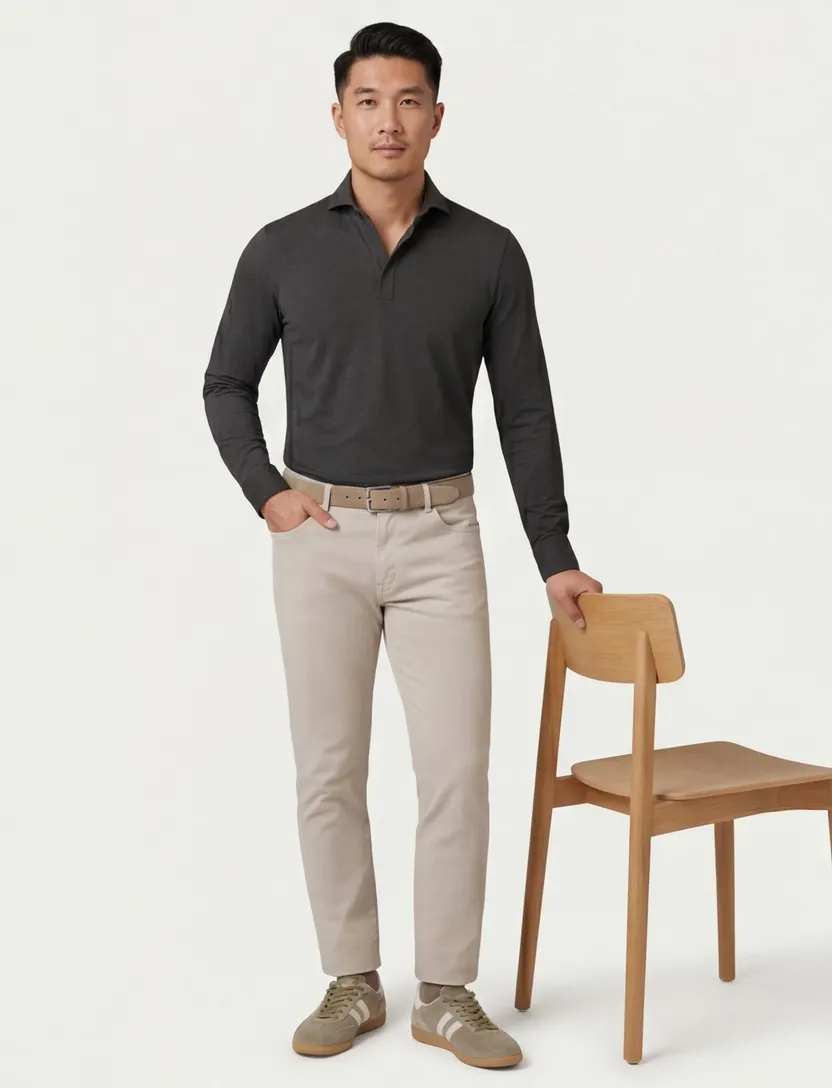 John Miller Shirt polo donkergroen lange mouw rits polyamide