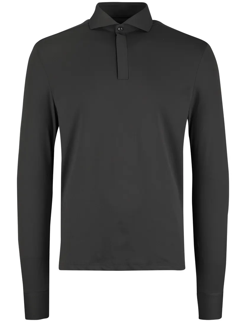 John Miller Shirt polo donkergroen lange mouw rits polyamide