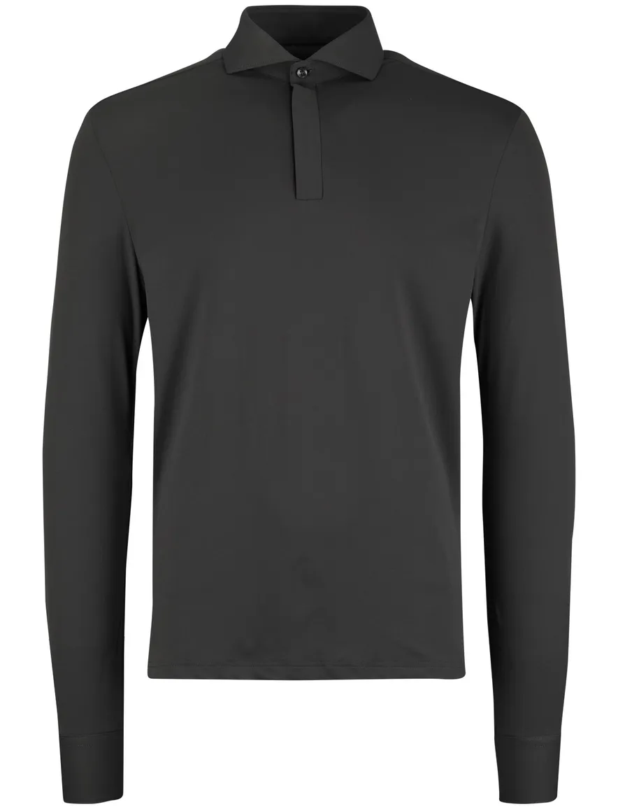 John Miller Shirt polo zwart lange mouw rits effen
