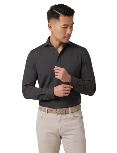 John Miller John Miller Shirt polo donkergroen lange mouw rits polyamide