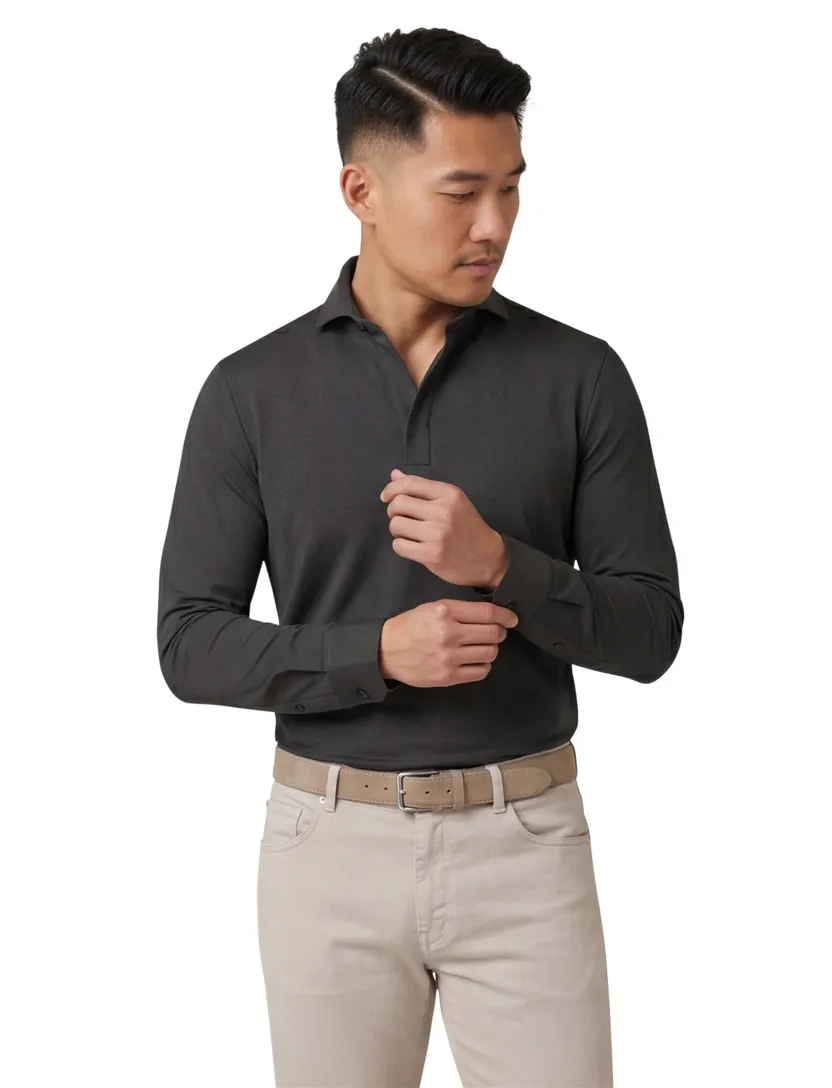 John Miller Shirt polo donkergroen lange mouw rits polyamide