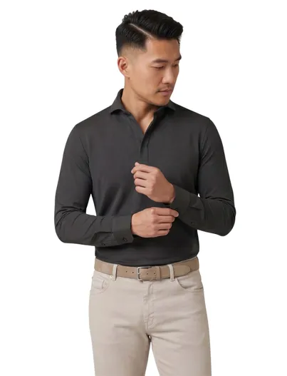 John Miller John Miller Shirt polo groen lange mouw rits polyamide