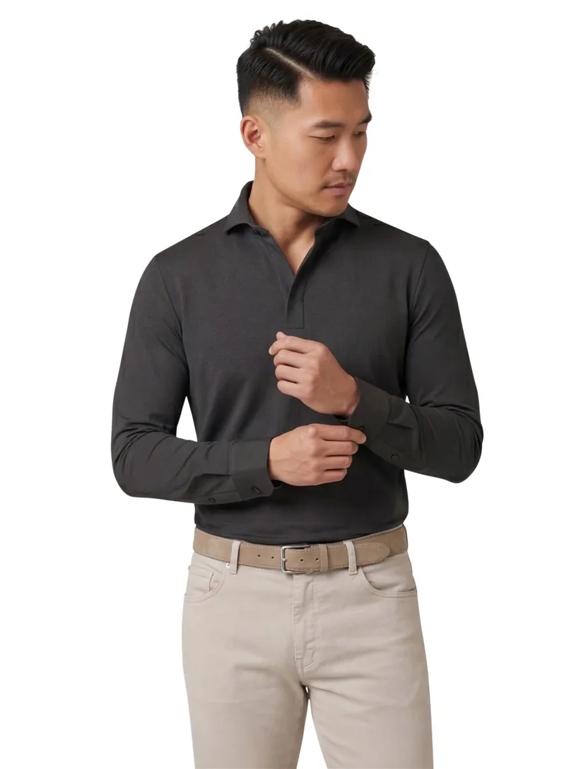 John Miller Shirt polo zwart lange mouw rits polyamide