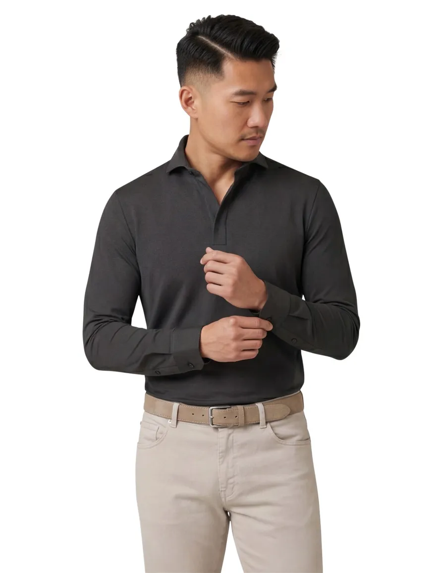 John Miller Shirt polo zwart lange mouw rits