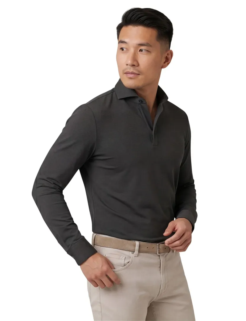 John Miller Shirt polo donkergroen lange mouw rits polyamide