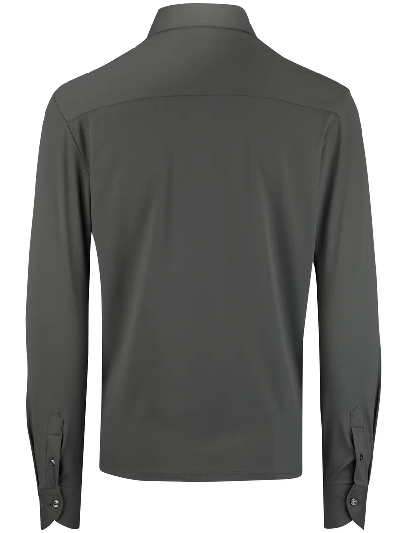 John Miller Slim Fit Shirt polo lange mouw groen rits effen
