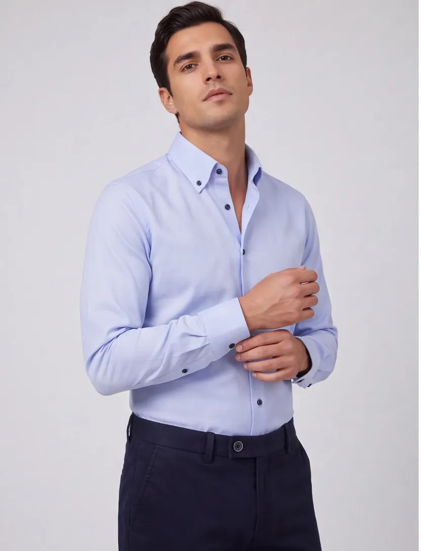 Overhemd John Miller Tailored Fit Blauw mouwlengte 7 katoen effen