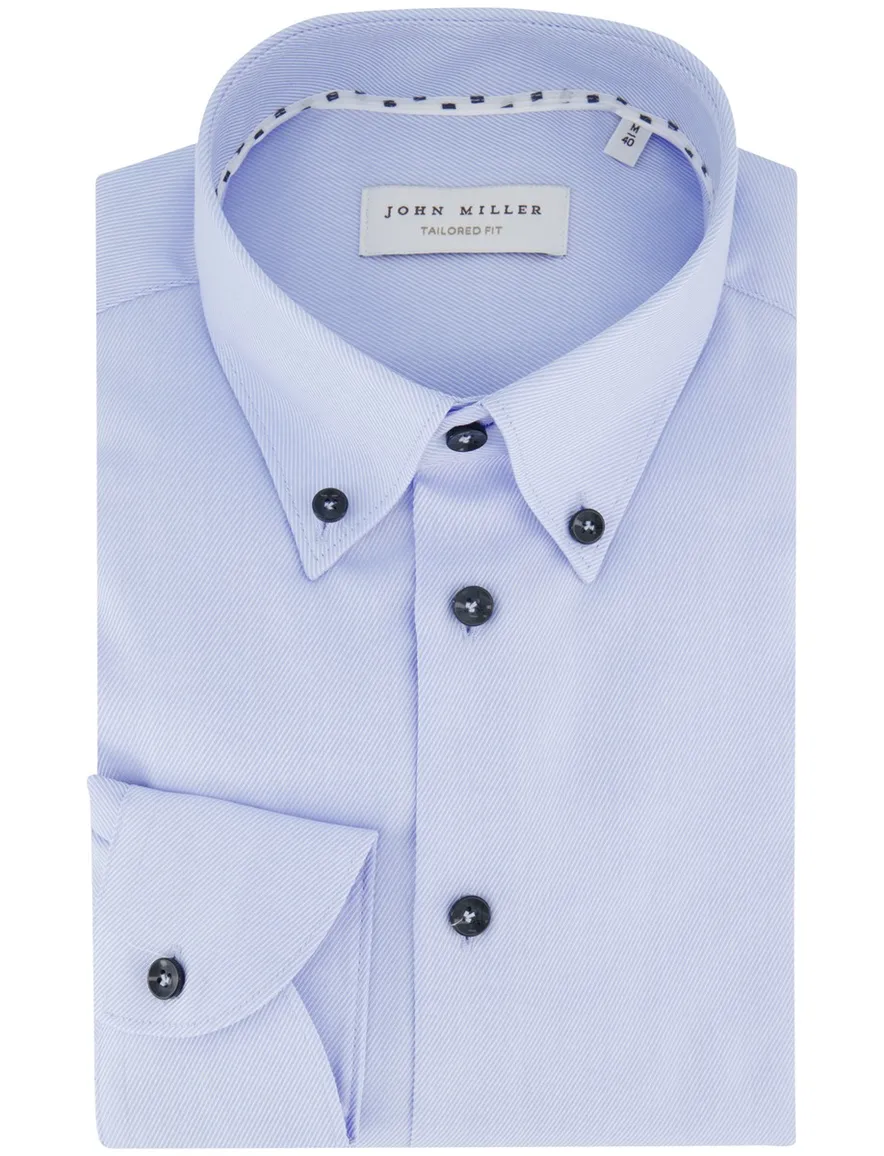 John Miller Tailored Fit Overhemd Blauw mouwlengte 7 effen katoen