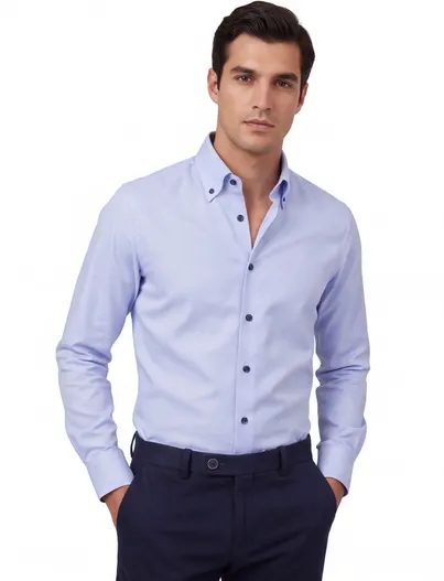 John Miller John Miller Tailored Fit Overhemd Blauw mouwlengte 7 effen katoen
