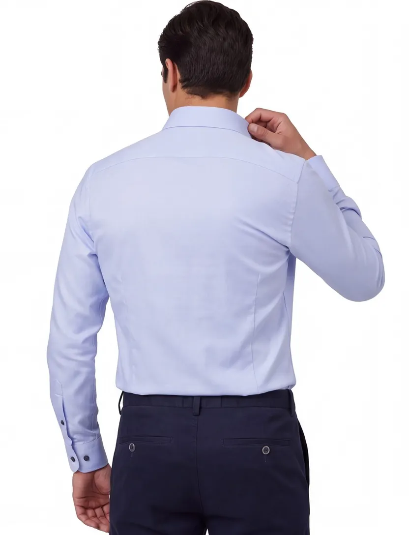 Overhemd John Miller Tailored Fit Blauw mouwlengte 7 katoen effen