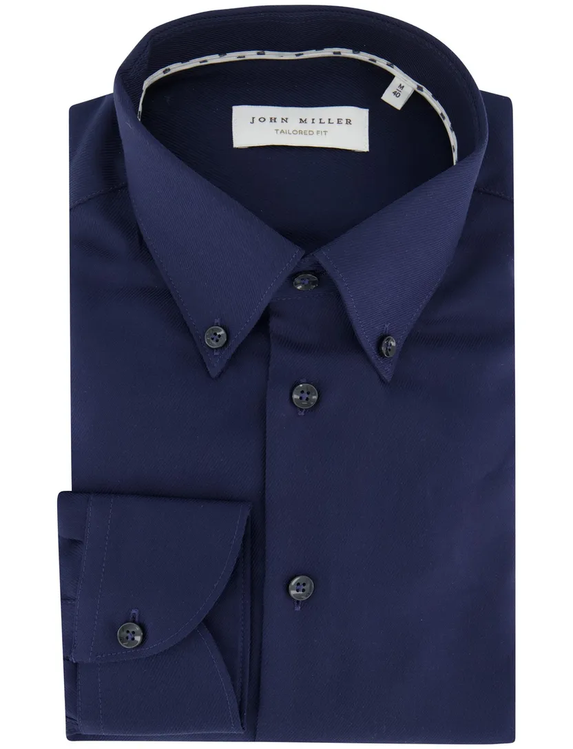 Donkerblauw John Miller overhemd ml7 katoen