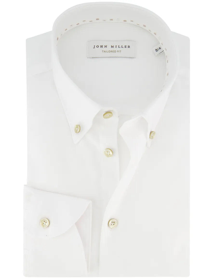John Miller Tailored Fit Overhemd wit mouwlengte 7 katoen effen