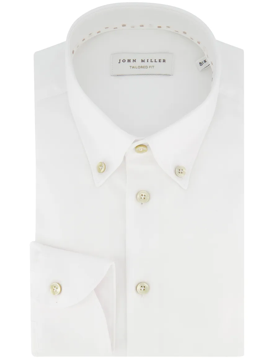 John Miller Tailored Fit Overhemd wit mouwlengte 7 katoen effen