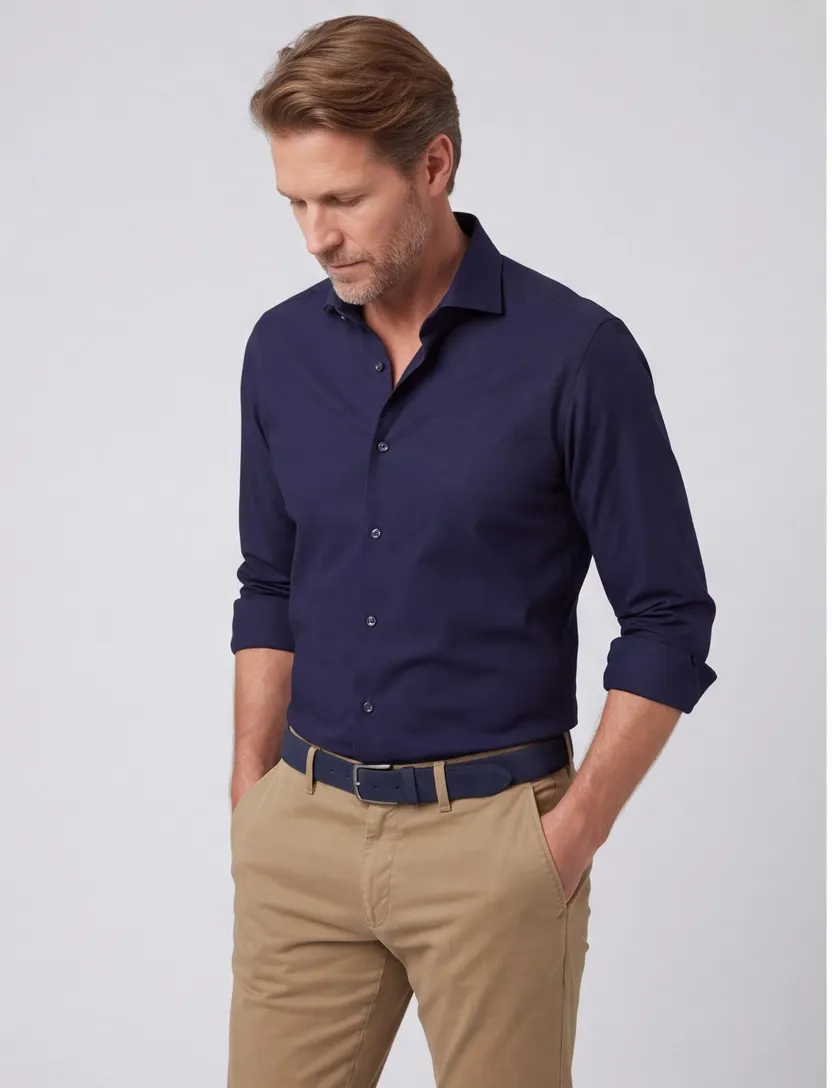 Navy John Miller overhemd Slim Fit ml7 wolblend