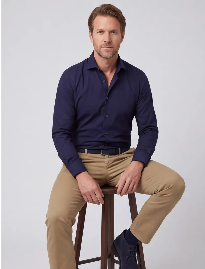 Navy John Miller overhemd Slim Fit ml7 wolblend