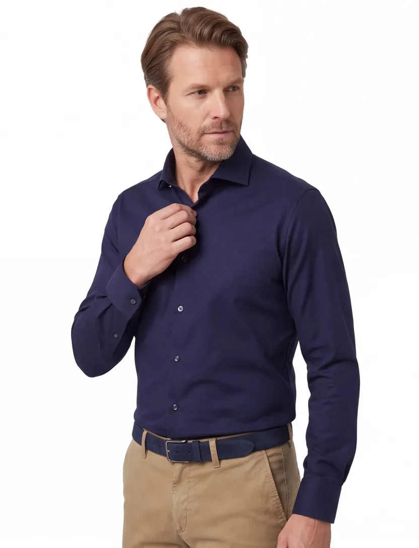 Navy John Miller overhemd Slim Fit ml7 wolblend