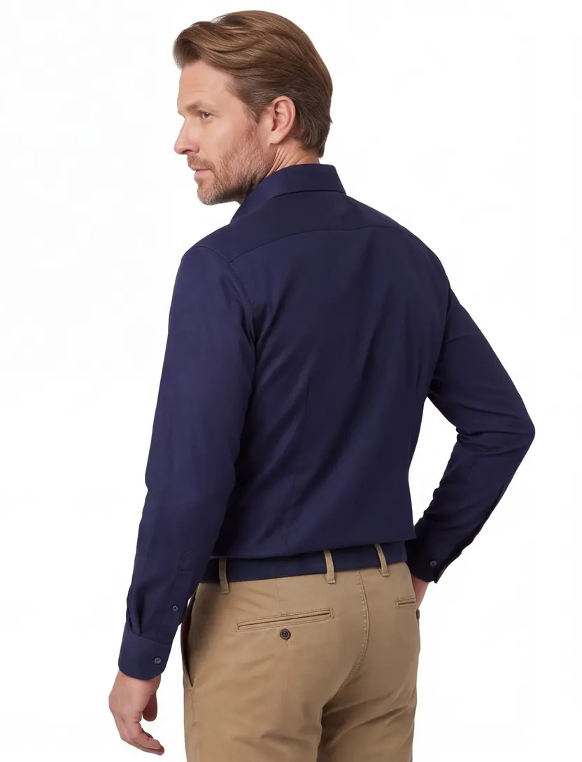 Navy John Miller overhemd Slim Fit ml7 wolblend