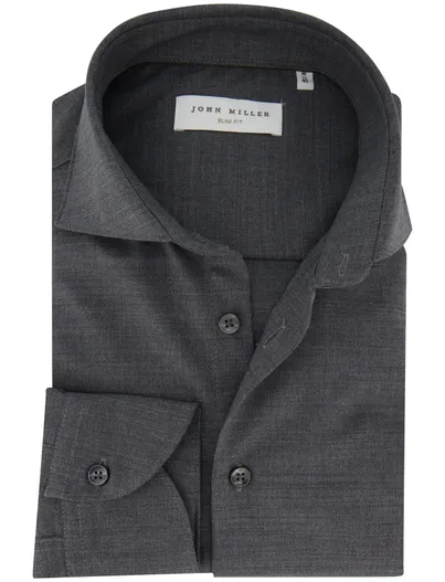 John Miller Grijs John Miller Slim Fit overhemd ml7 wolblend
