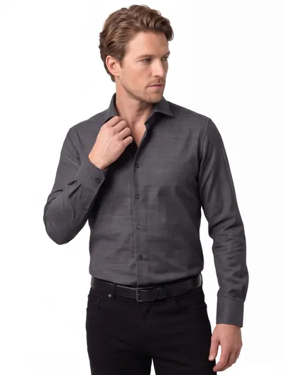 John Miller Overhemd John Miller Slim Fit ml7 grijs wolblend