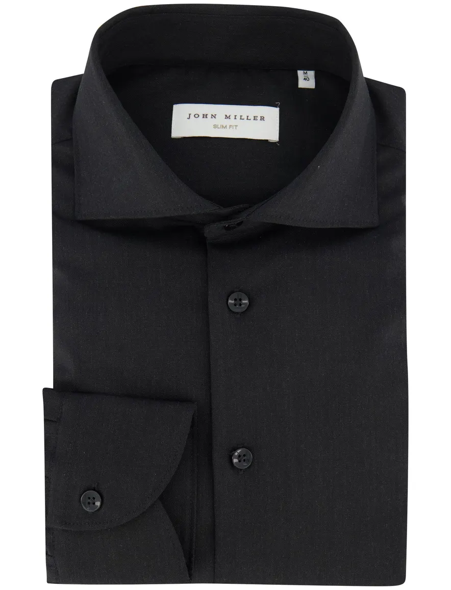 John Miller slim fit overhemd mouwlengte 7 grijs