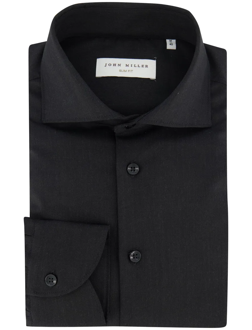 Overhemd John Miller Slim Fit ml7 zwart wolblend