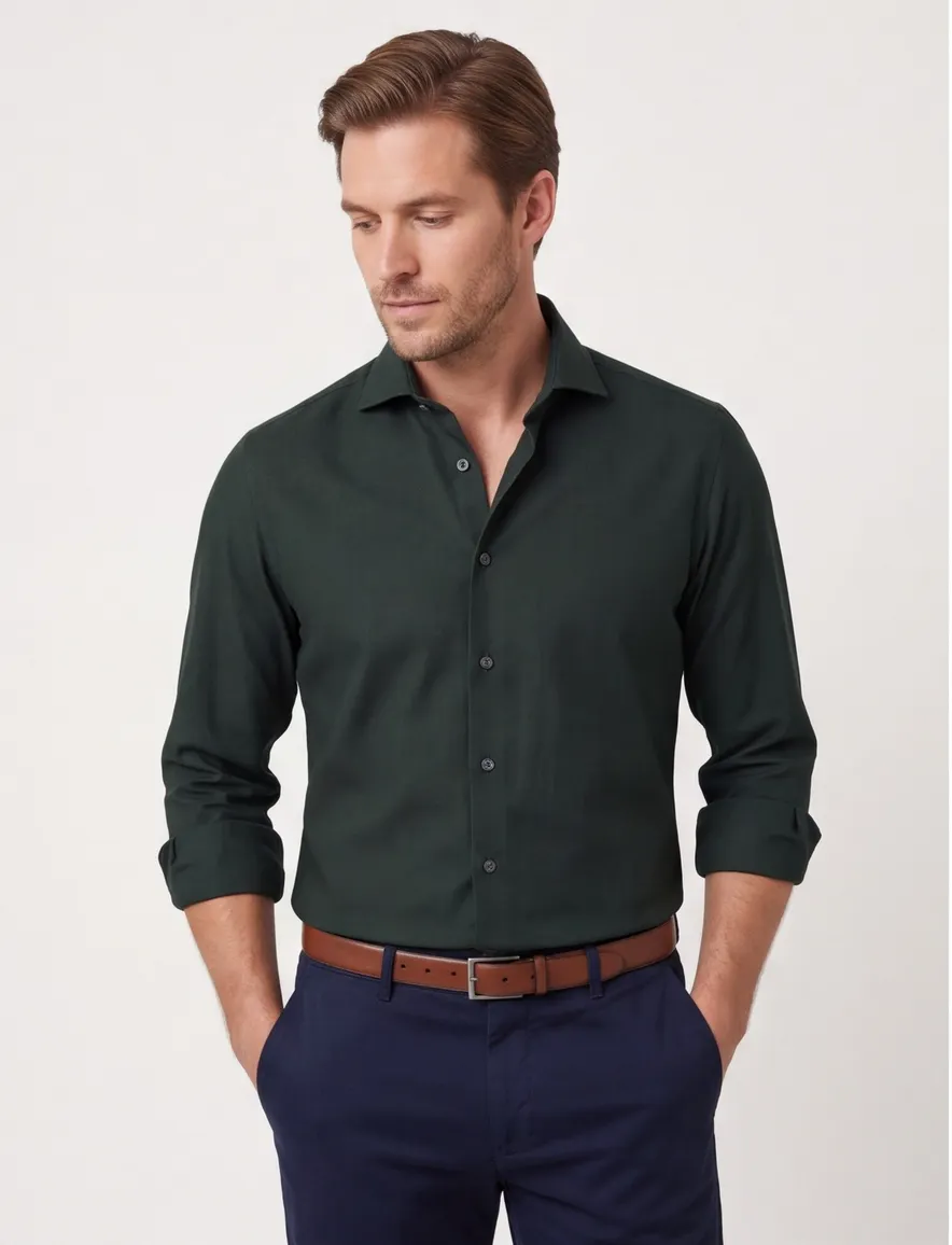 Overhemd John Miller Slim Fit ml7 donkergroen wolblend