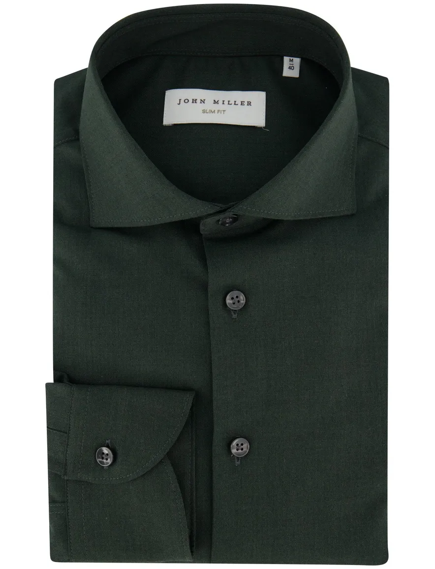 John Miller Slim Fit overhemd ml7 donkergroen wolblend