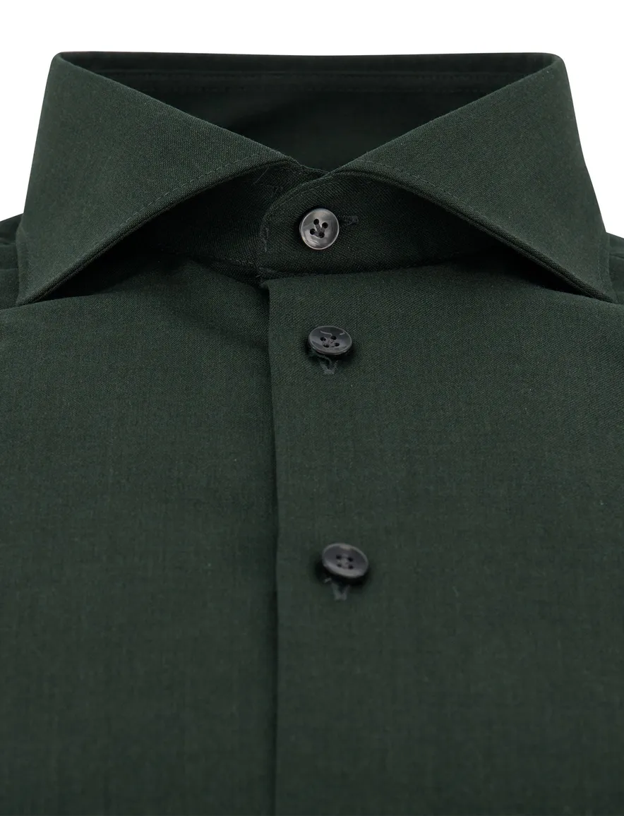 John Miller Slim Fit overhemd ml7 donkergroen wolblend