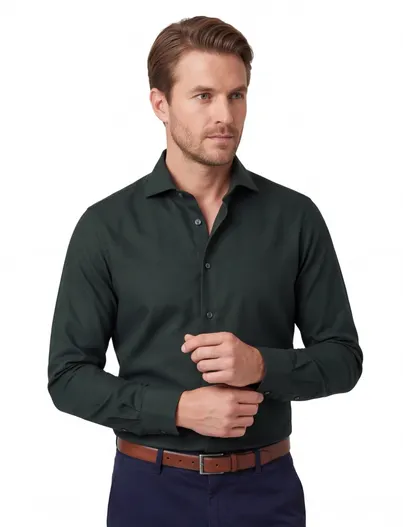 John Miller Donkergroen John Miller ml7 overhemd Slim Fit woolblend