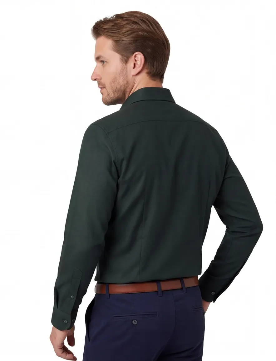 Overhemd John Miller Slim Fit ml7 donkergroen wolblend