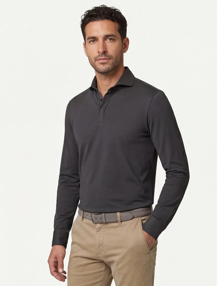John Miller Slim fit Poloshirt groen rits mouwlengte 7