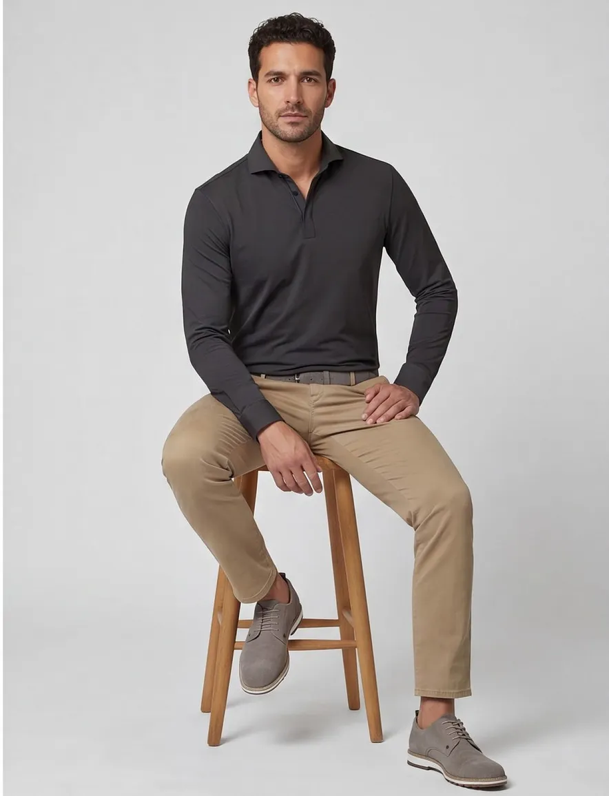 John Miller Slim fit Poloshirt groen rits mouwlengte 7