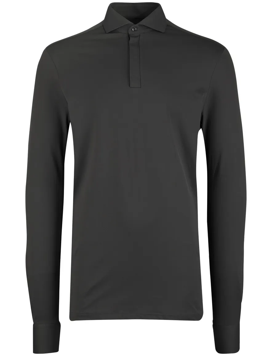 John Miller Slim fit Poloshirt groen rits mouwlengte 7