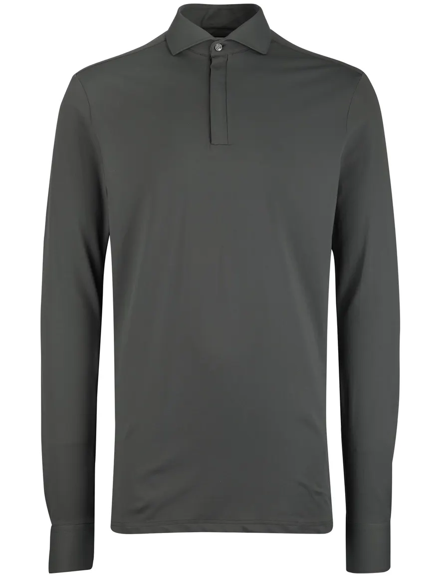 John Miller Slim fit Poloshirt antraciet rits mouwlengte 7