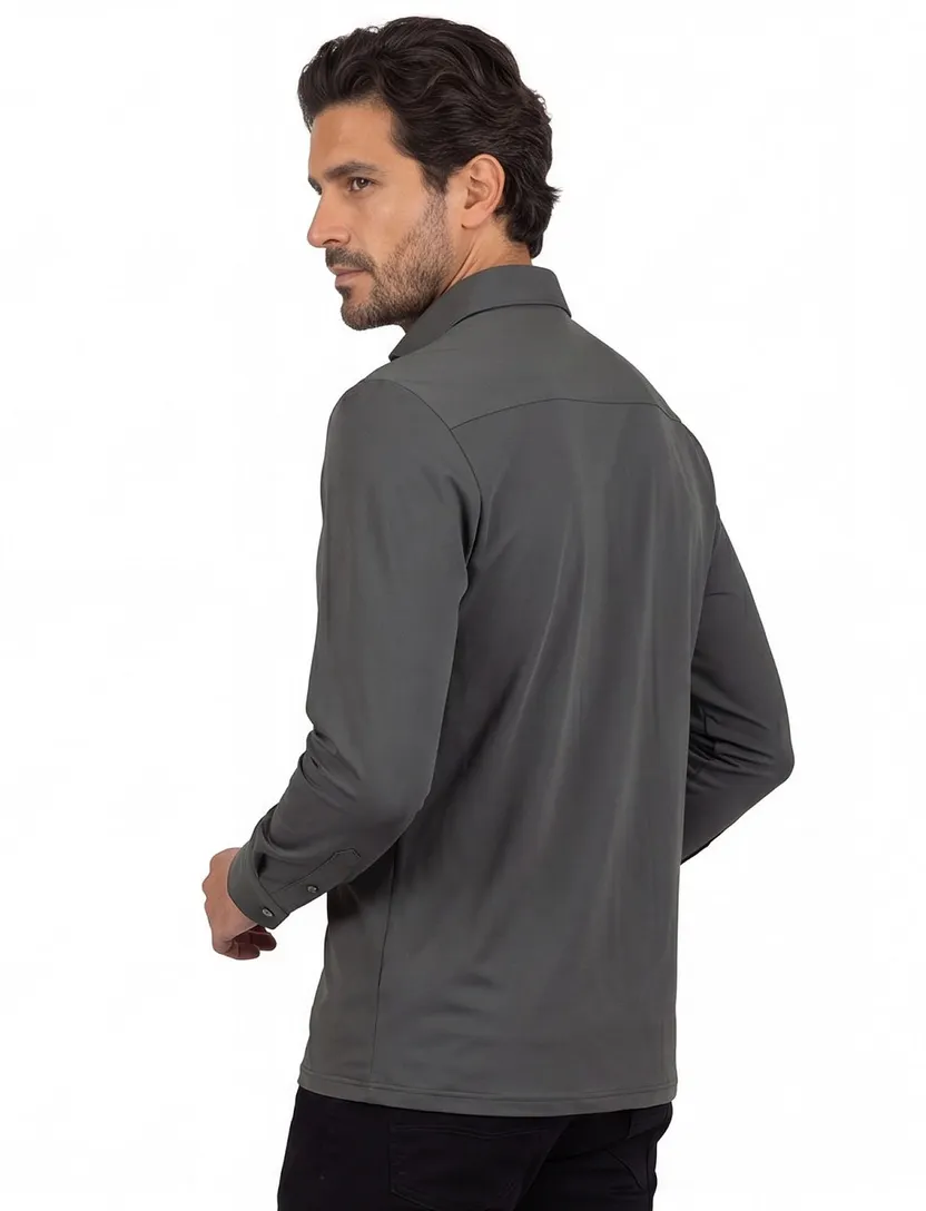 Poloshirt John Miller Slim fit antraciet mouwlengte 7 rits
