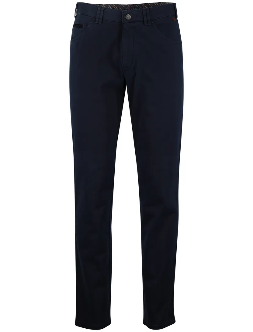 Katoenen Meyer Dublin 5-pocket broek effen donkerblauw