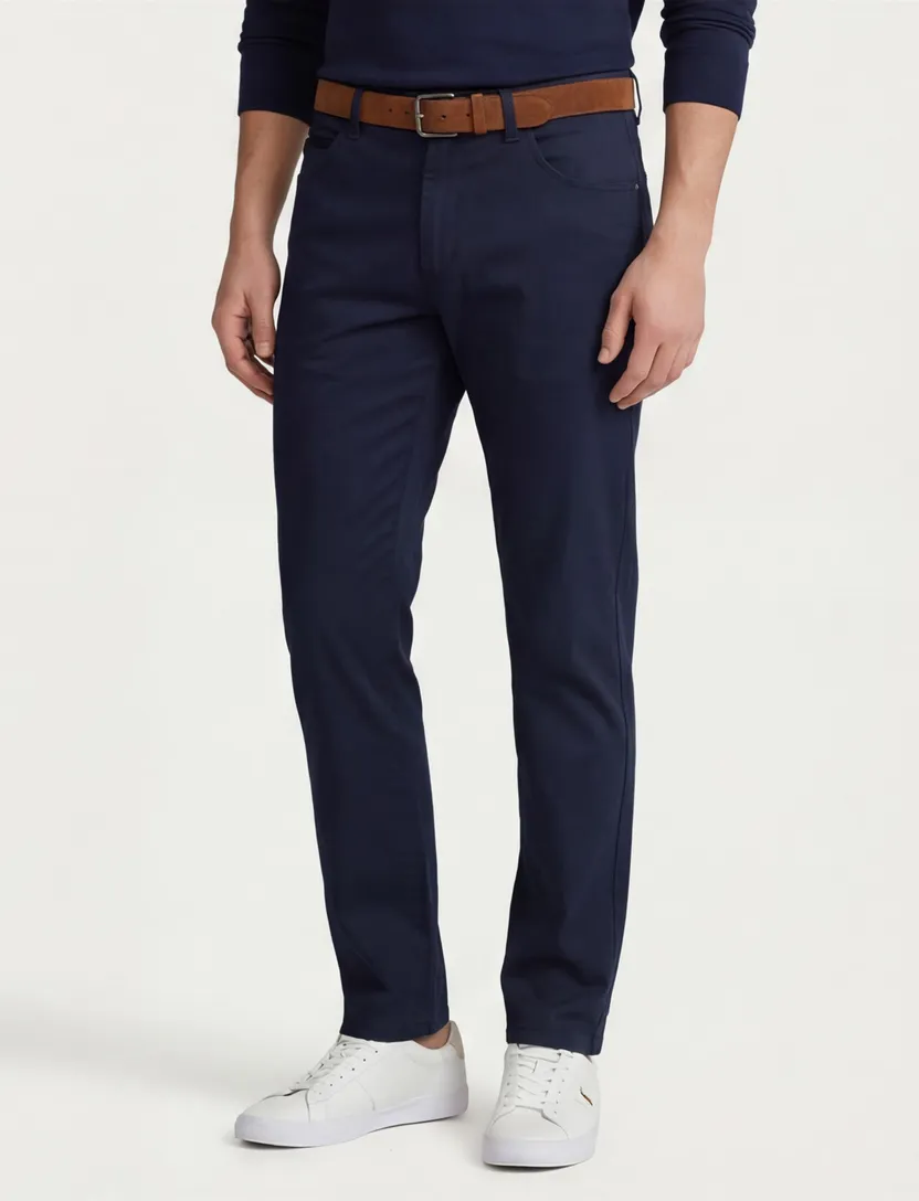 Katoenen Meyer Dublin 5-pocket broek effen donkerblauw