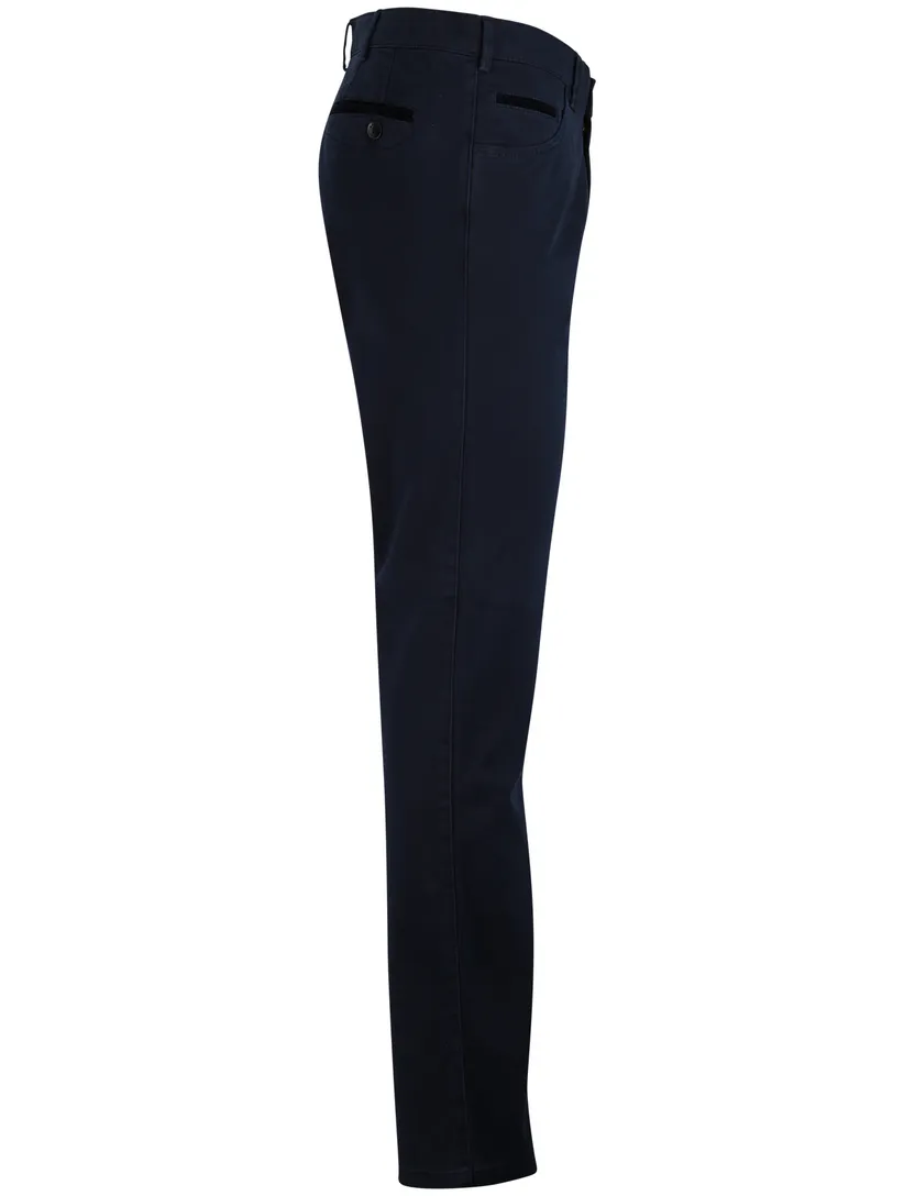 Katoenen Meyer Dublin 5-pocket broek effen donkerblauw
