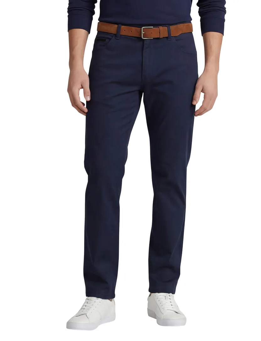 Katoenen Meyer Dublin 5-pocket broek effen donkerblauw