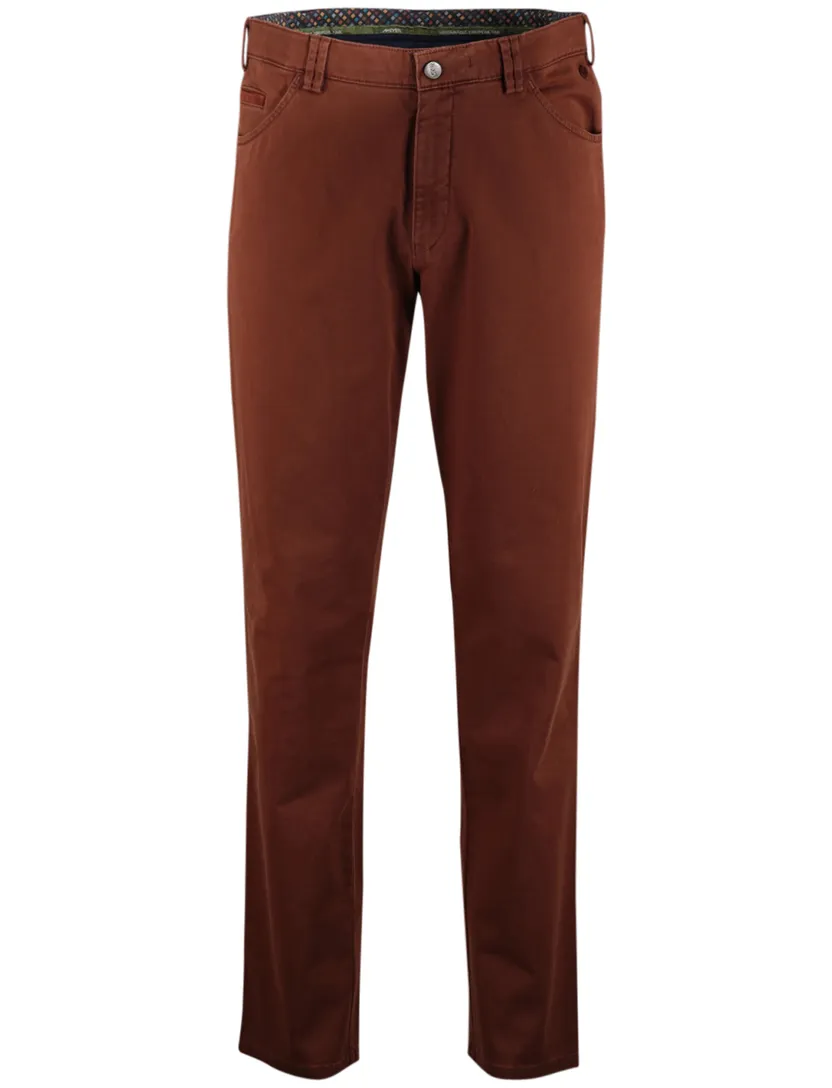 Katoenen Meyer Dublin 5-pocket broek effen bruin