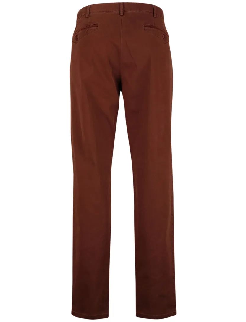 Katoenen Meyer Dublin 5-pocket broek effen bruin
