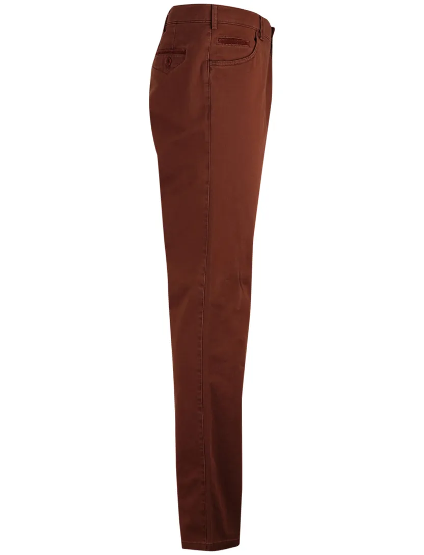 Katoenen Meyer Dublin 5-pocket broek effen bruin