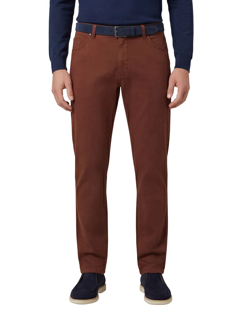 Katoenen Meyer Dublin 5-pocket broek effen bruin