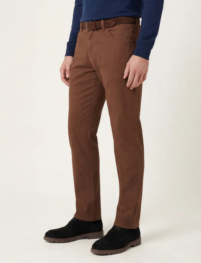 Katoenen chino Meyer Rio bruin