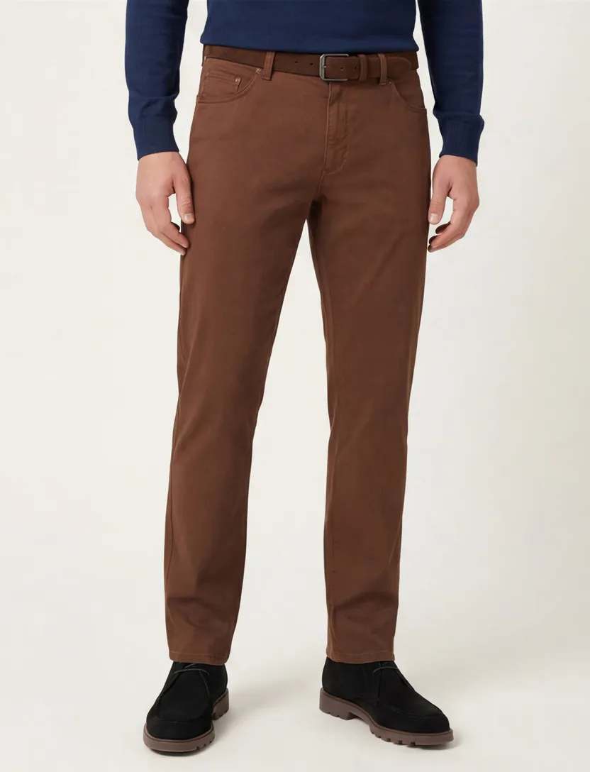 Katoenen chino Meyer Rio bruin