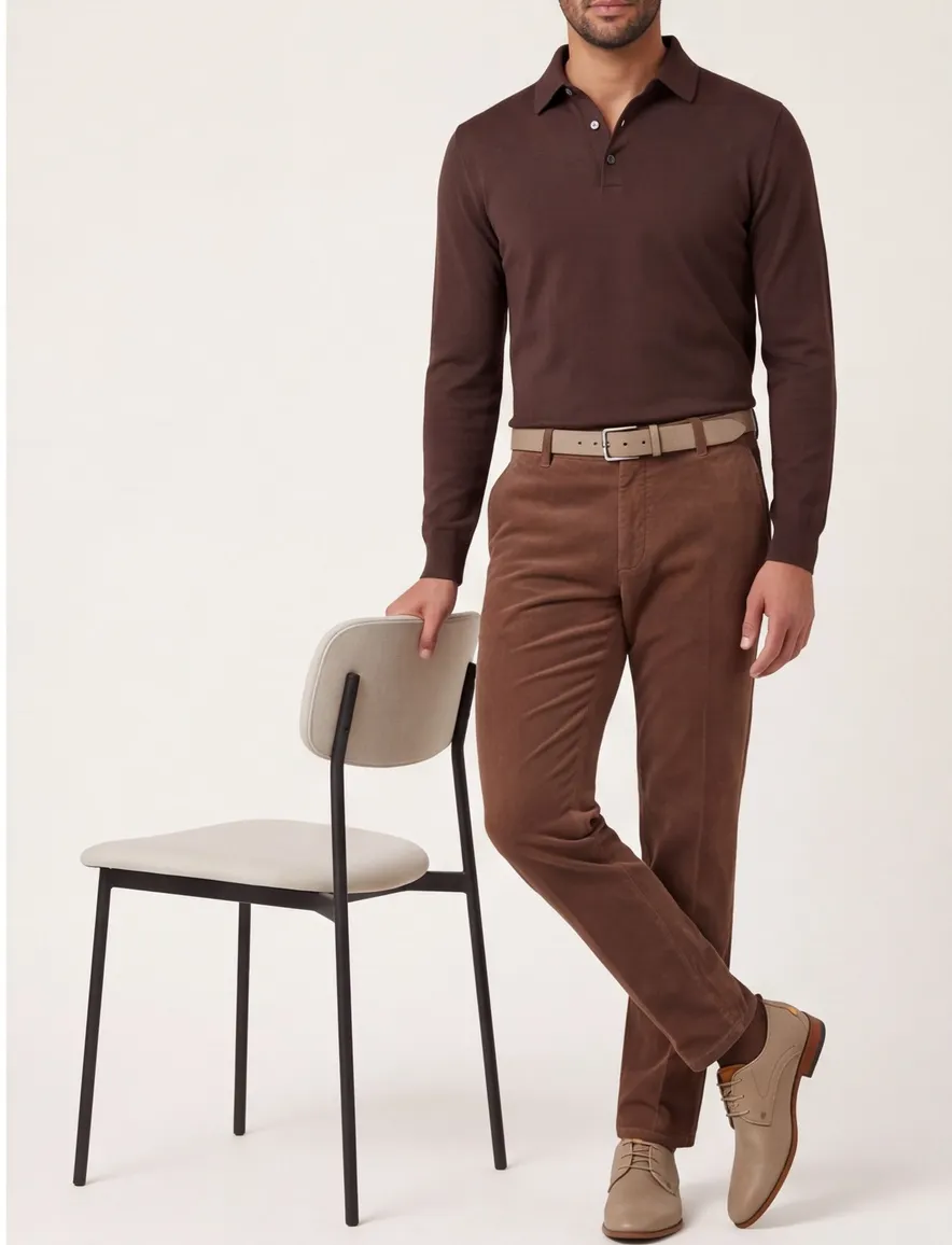 Katoenen corduroy Meyer Rio chino bruin