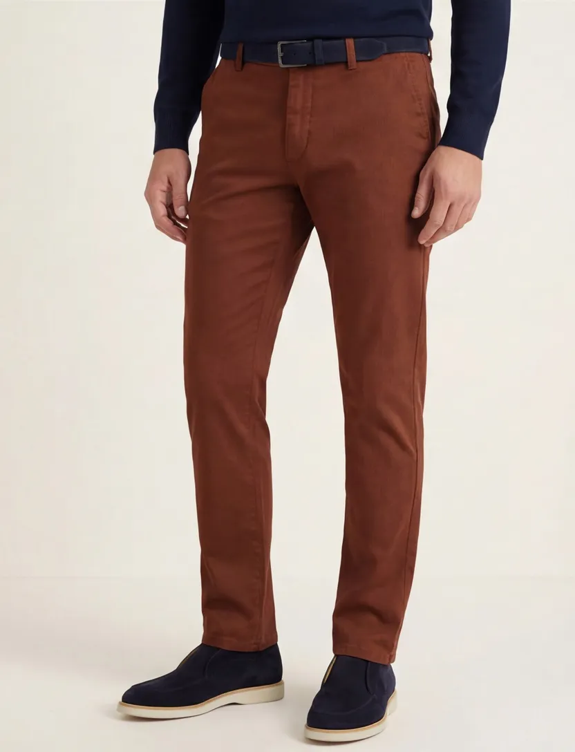 Katoenen chino Meyer Rio bruin