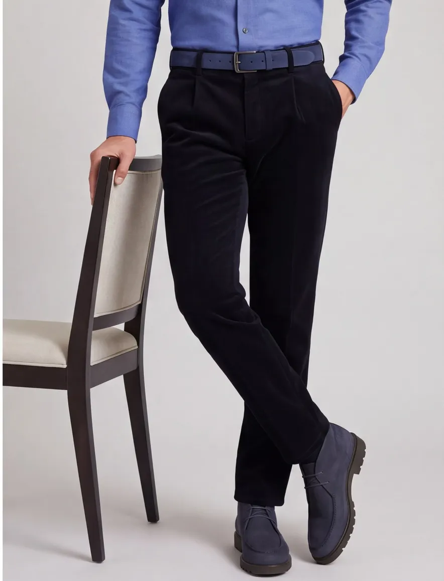 Meyer Rio corduroy chino donkerblauw katoen