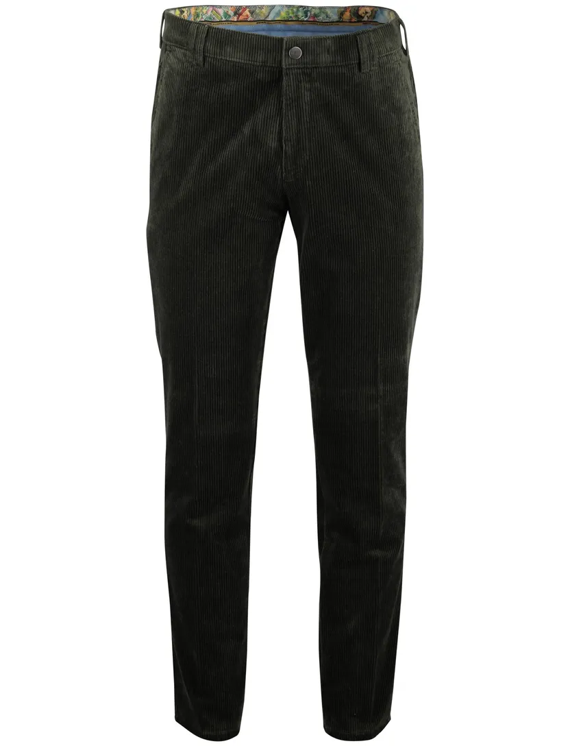 Katoenen corduroy chino Meyer Rio groen