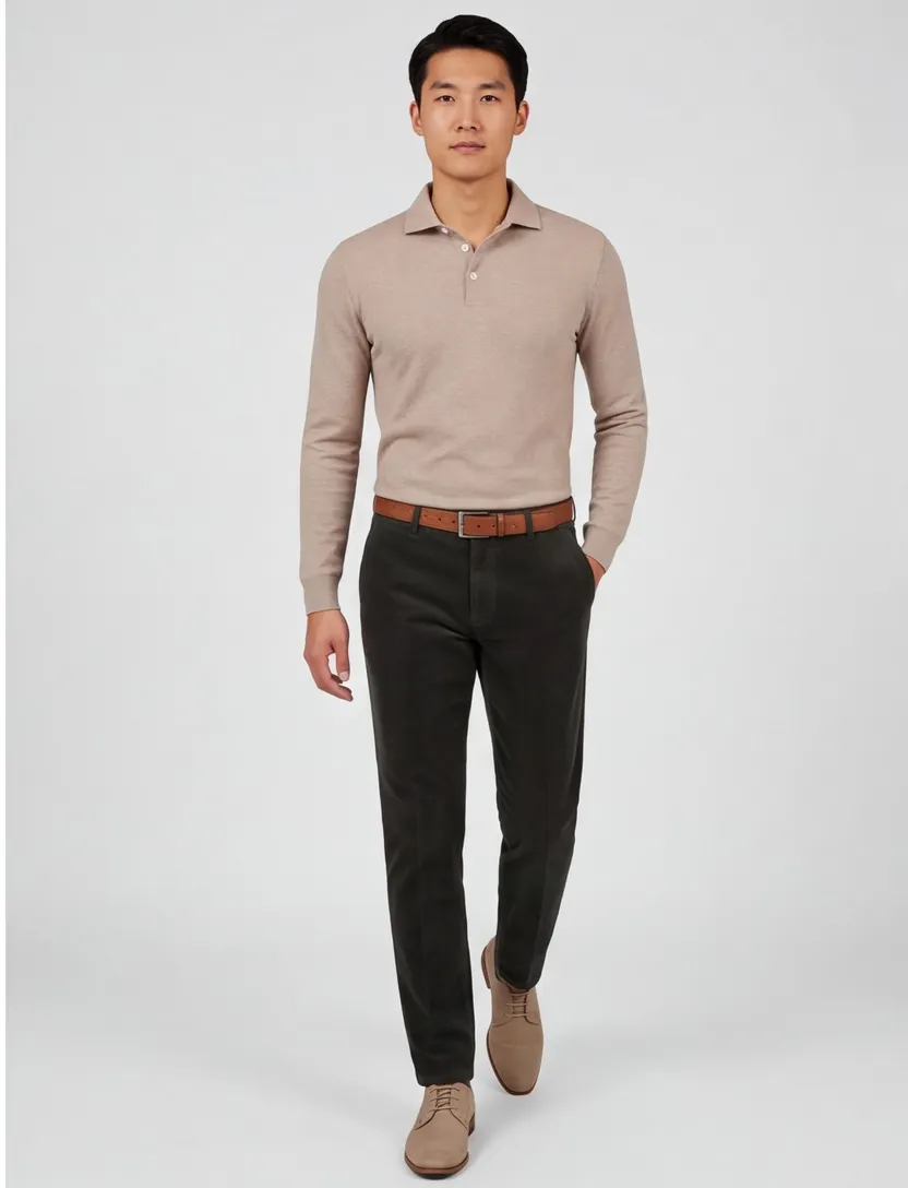 Katoenen corduroy chino Meyer Rio groen
